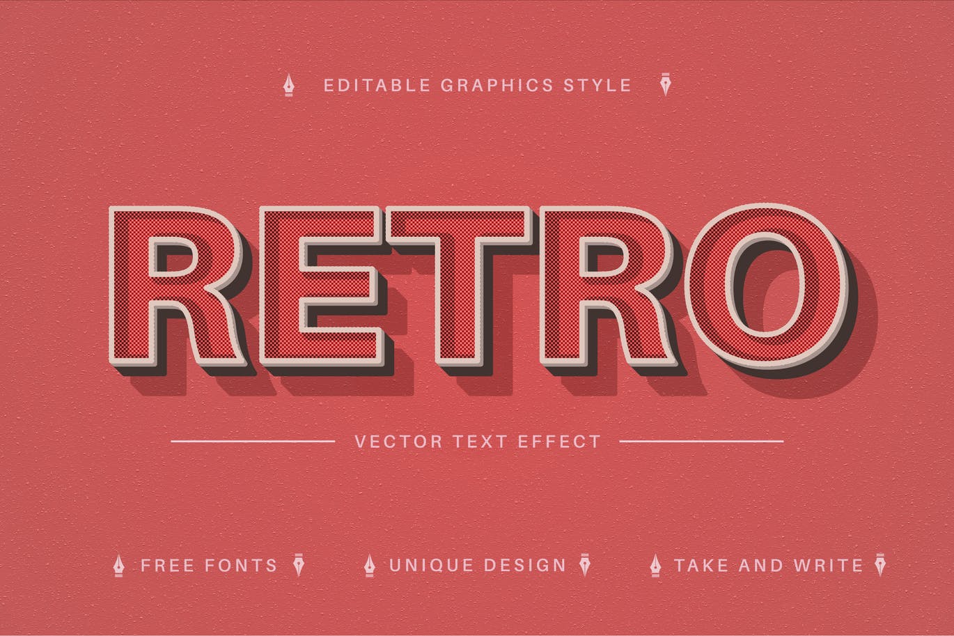 复古红色矢量文字效果字体样式 Red Retro – Editable Text Effect, Font Style 插件预设 第1张