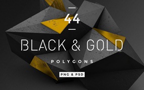 PNG素材-44款黑色和金色抽象几何多边形图形元素PNG素材
