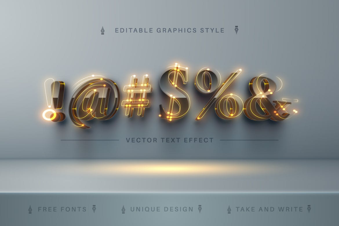 发光灯线灯泡矢量文字效果字体样式 Luxury Light – Editable Text Effect, Font Style 插件预设 第2张