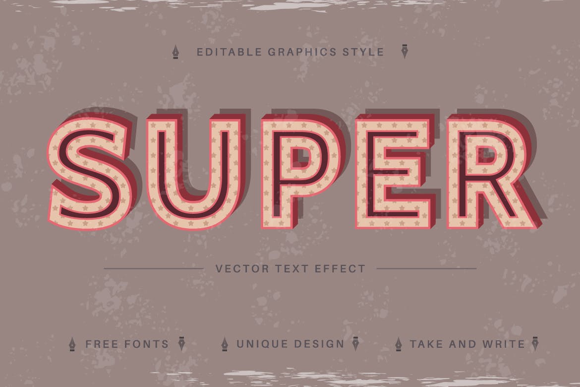 复古星星矢量文字效果字体样式 Old – Editable Text Effect, Font Style 插件预设 第2张