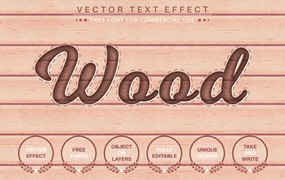 木纹工艺矢量文字效果字体样式 Wooden Craft – Editable Text Effect, Font Style