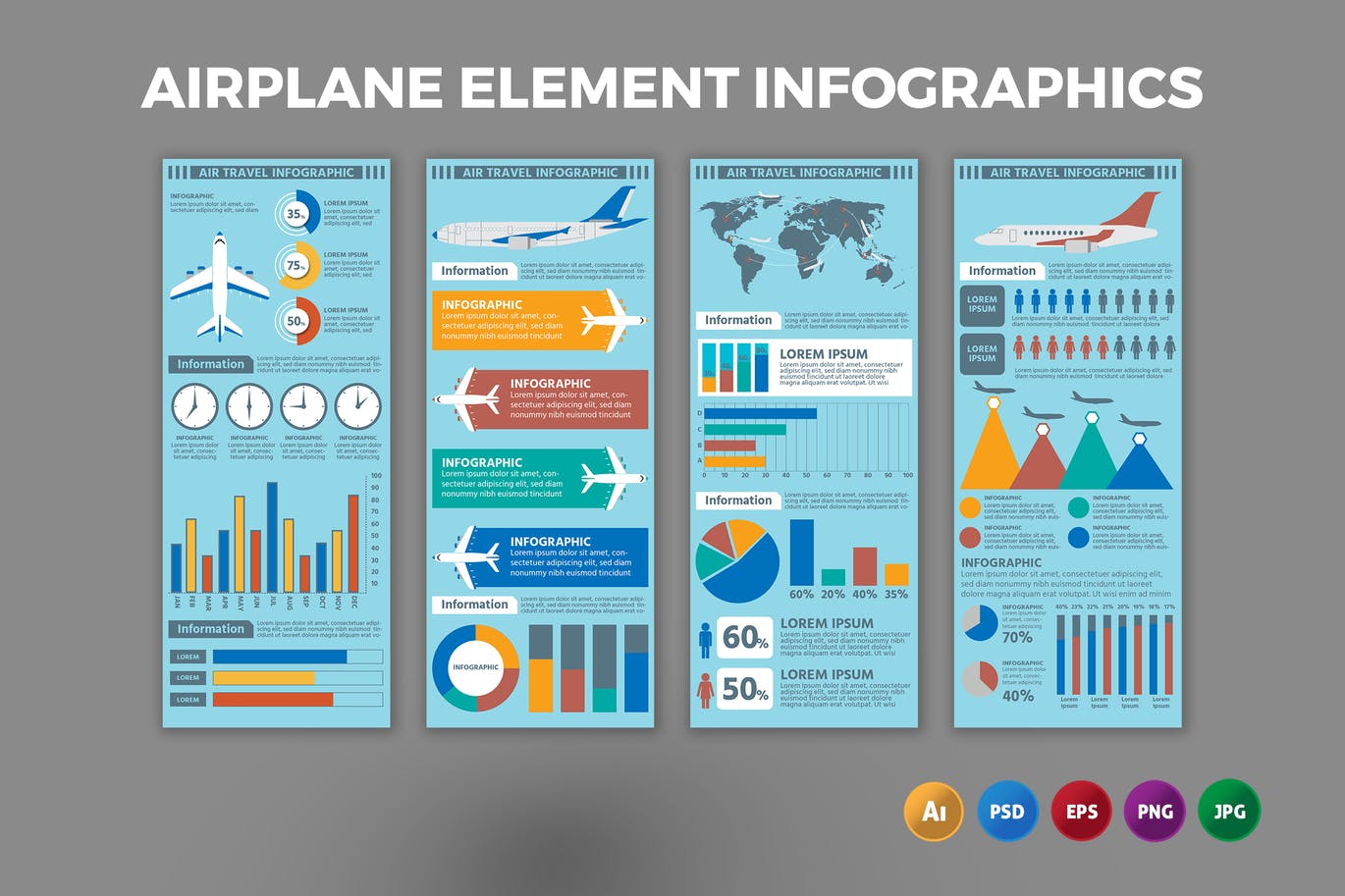 航空飞机元素信息图表设计模板 Airplane Element – Infographics Design 幻灯图表 第1张