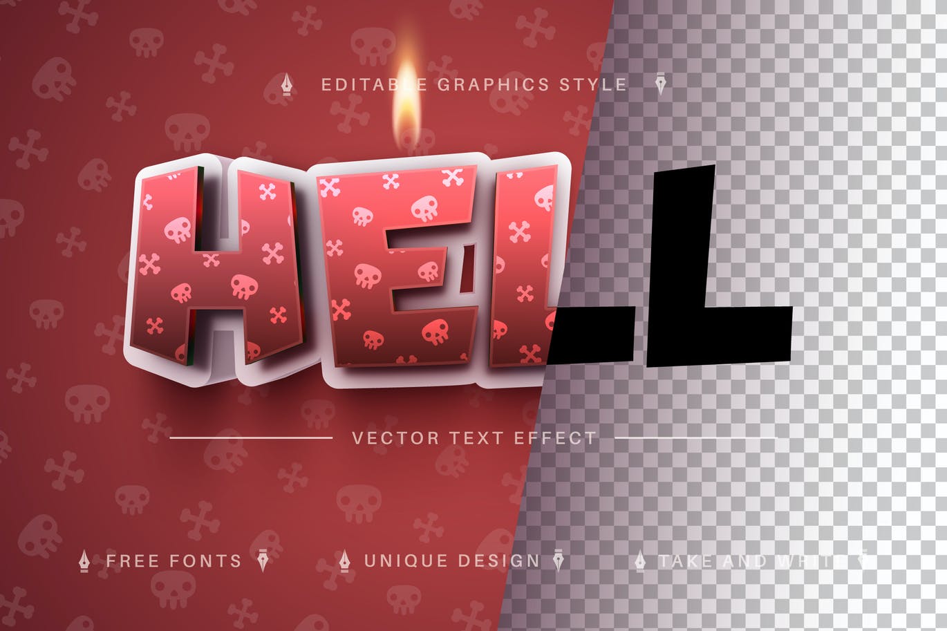 恐怖骨头元素矢量文字效果字体样式 Hell – Editable Text Effect, Font Style 插件预设 第1张