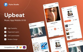 音乐平台App应用程序界面设计UI套件 Upbeat – Music Mobile App UI Kits