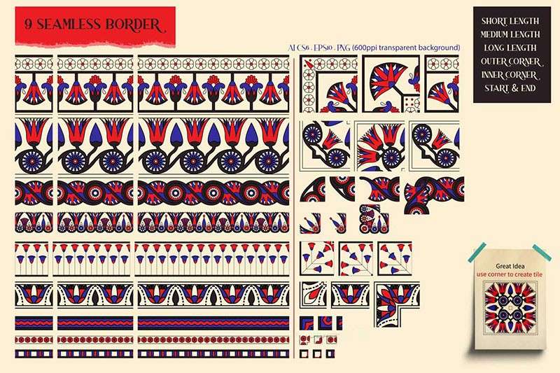190+古埃及艺术矢量无缝图案素材AI PNG格式 图片素材 第11张