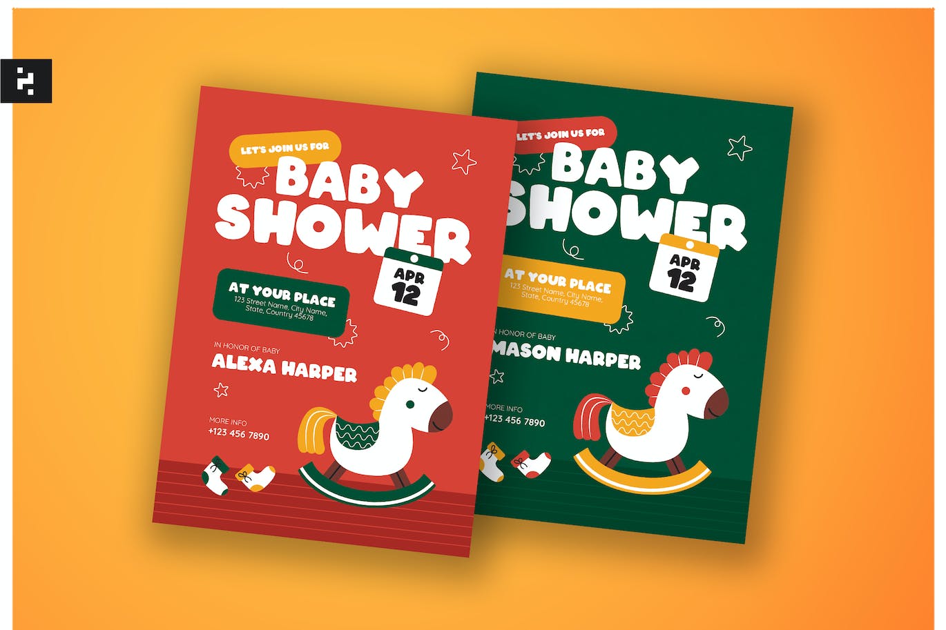 创意儿童婴儿沐浴邀请函设计模板 Creative Kids Baby Shower Invitation 设计素材 第1张