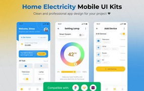 家庭用电App移动应用UI套件模板 Home Electricity Mobile App UI Kits Template