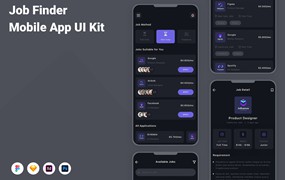 求职应聘移动应用UI设计套件 Job Finder Mobile App UI Kit