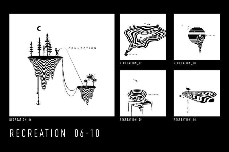 100个抽象波浪概念黑白插图和背景，AI源文件 图片素材 第9张