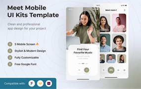 社交约会App移动应用UI套件模板 Meet Mobile App UI Kits Template