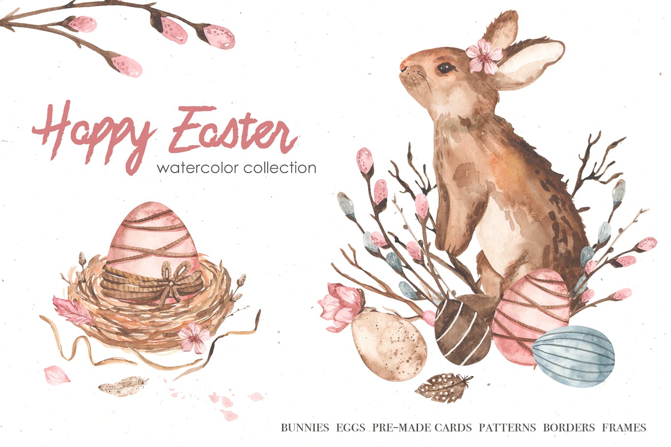 复活节快乐元素水彩画集 Happy Easter watercolor APP UI 第1张