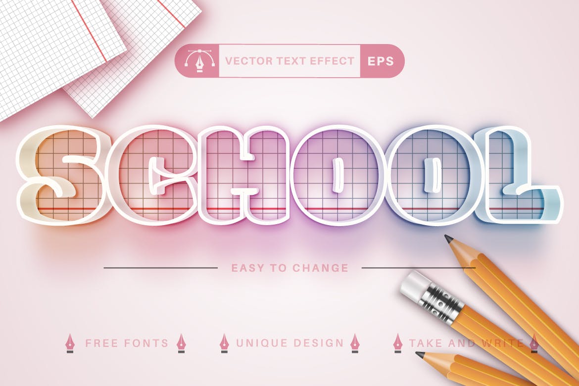 学校必备矢量文字效果字体样式 Set 10 School Editable Text Effects, Font Styles 插件预设 第9张