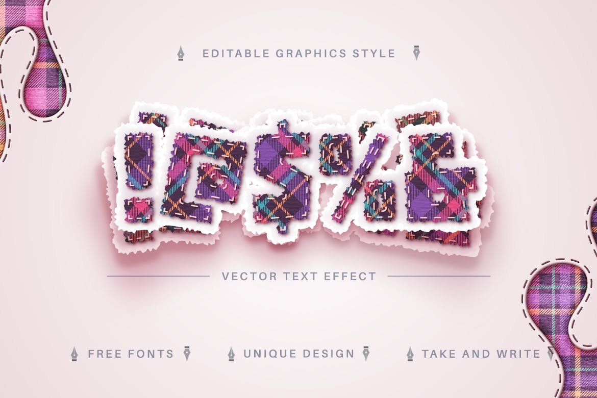 格纹纺织矢量文字效果字体样式 Tartan Textile – Editable Text Effect, Font Style 插件预设 第4张