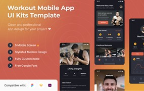 锻炼App移动应用UI套件模板 Workout Mobile App UI Kits Template