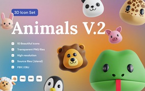 3D动物头像图标集v2 Animals v.2 3D Icon Set