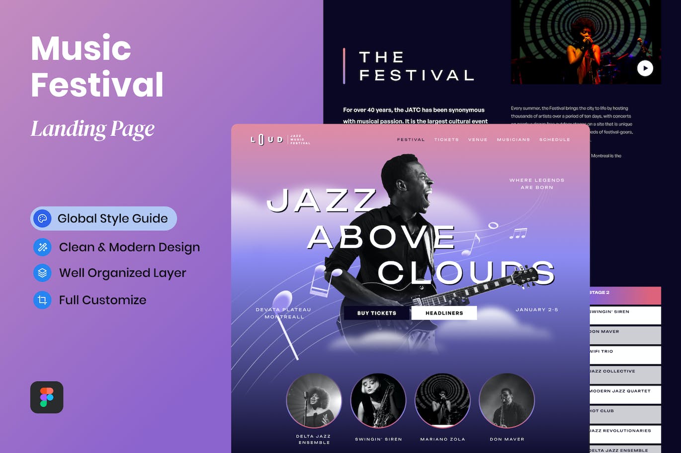 音乐节网站着陆页UI设计模板 Loud – Music Festival Landing Page APP UI 第1张