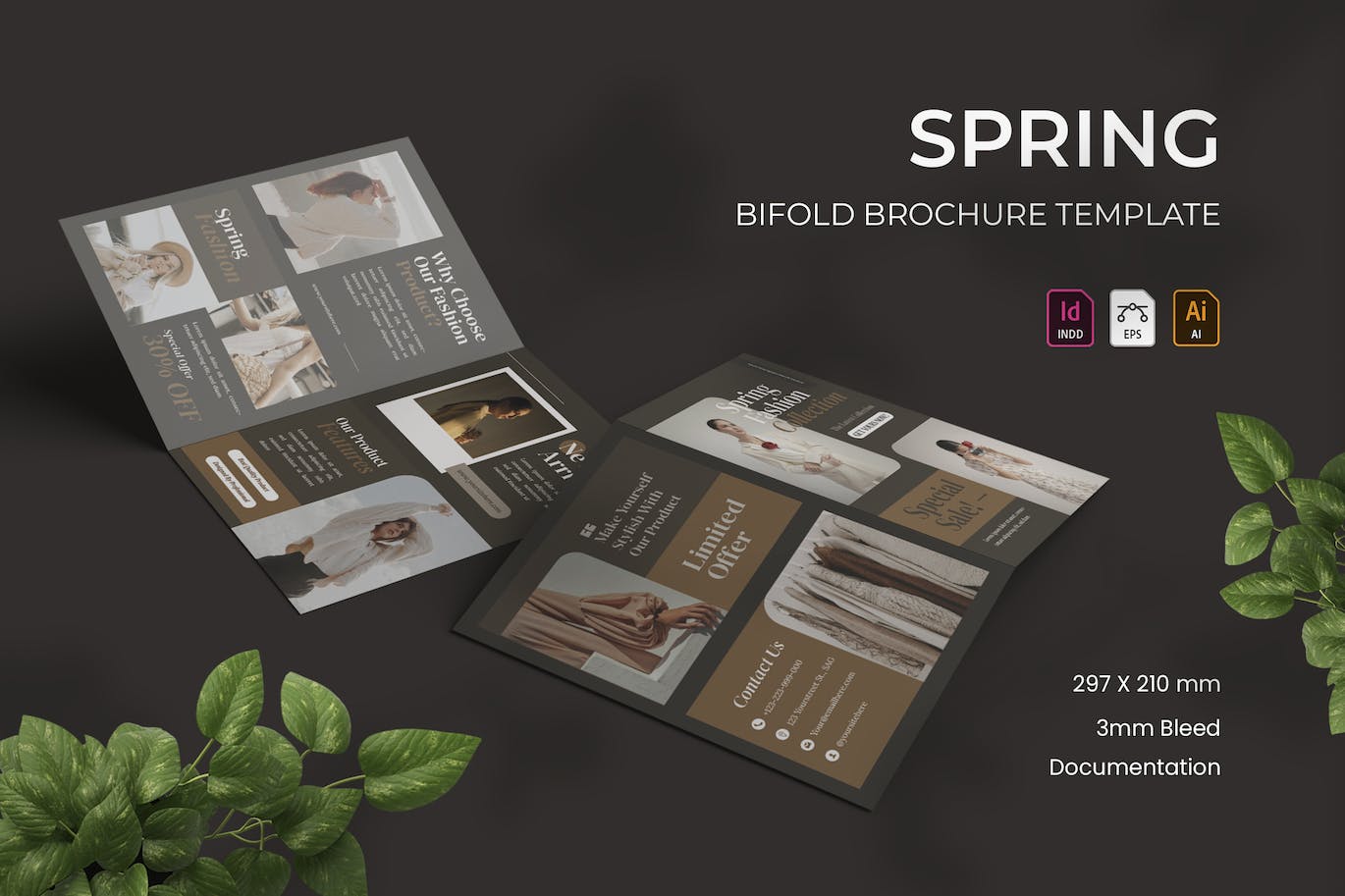 春天服装双折页宣传册设计模板 Spring – Bifold Brochure 设计素材 第1张