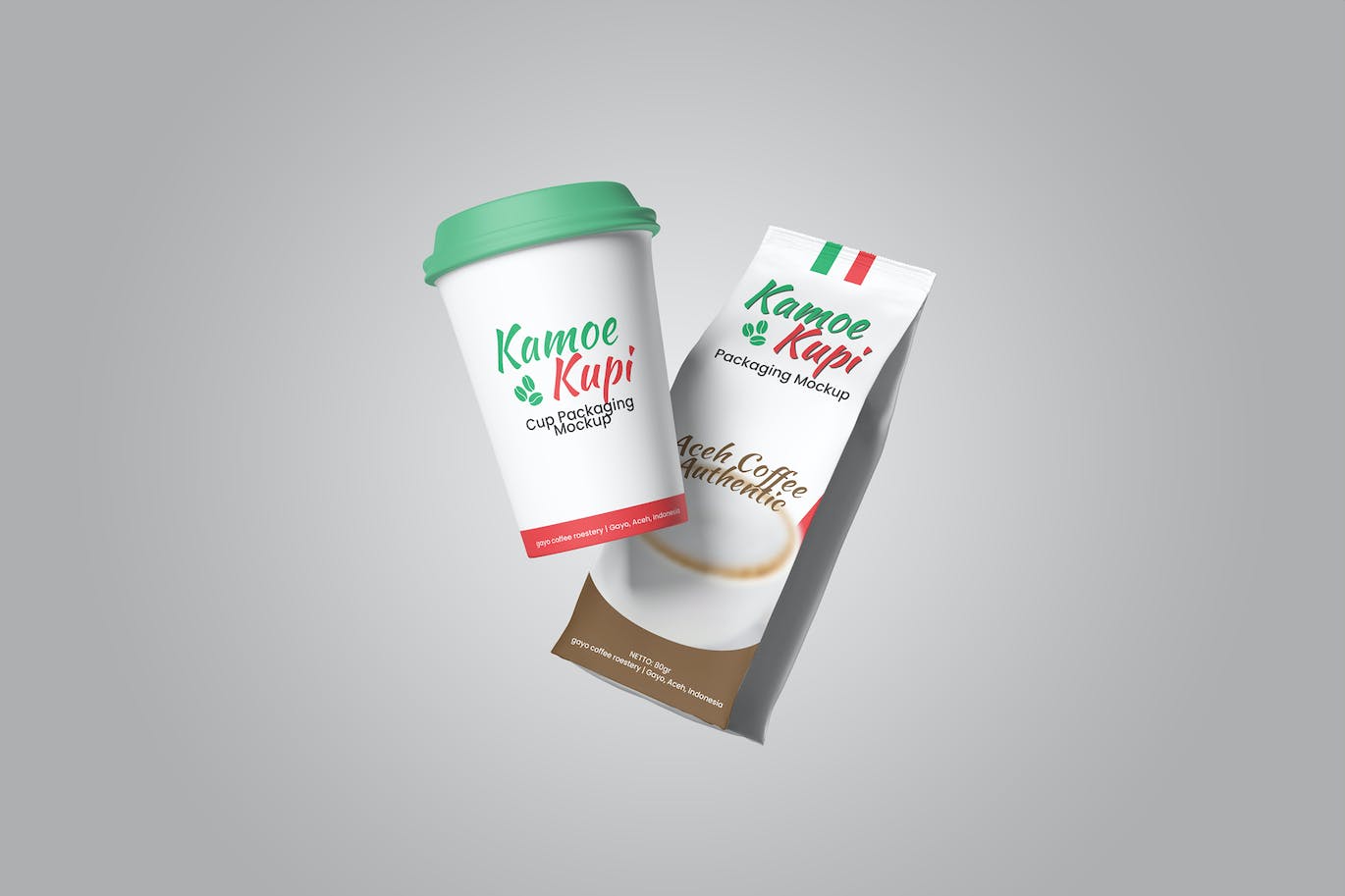 促销咖啡杯&袋包装样机图psd模板 Promotion Coffee Packaging Mockup APP UI 第1张
