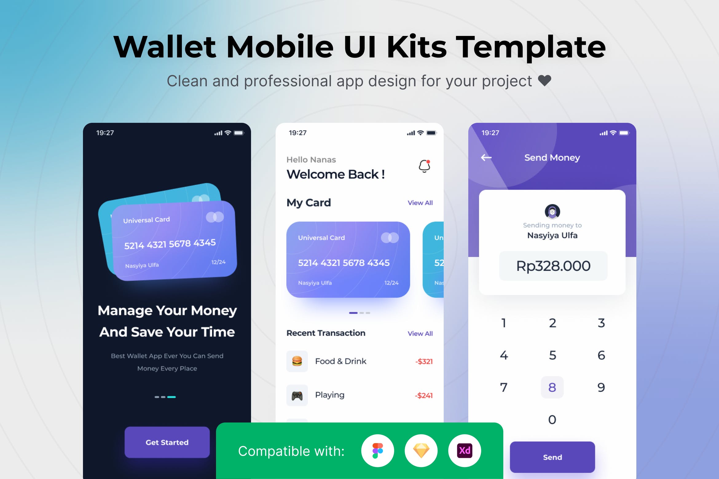 钱包App移动应用UI套件模板 Wallet Mobile App UI Kits Template APP UI 第1张