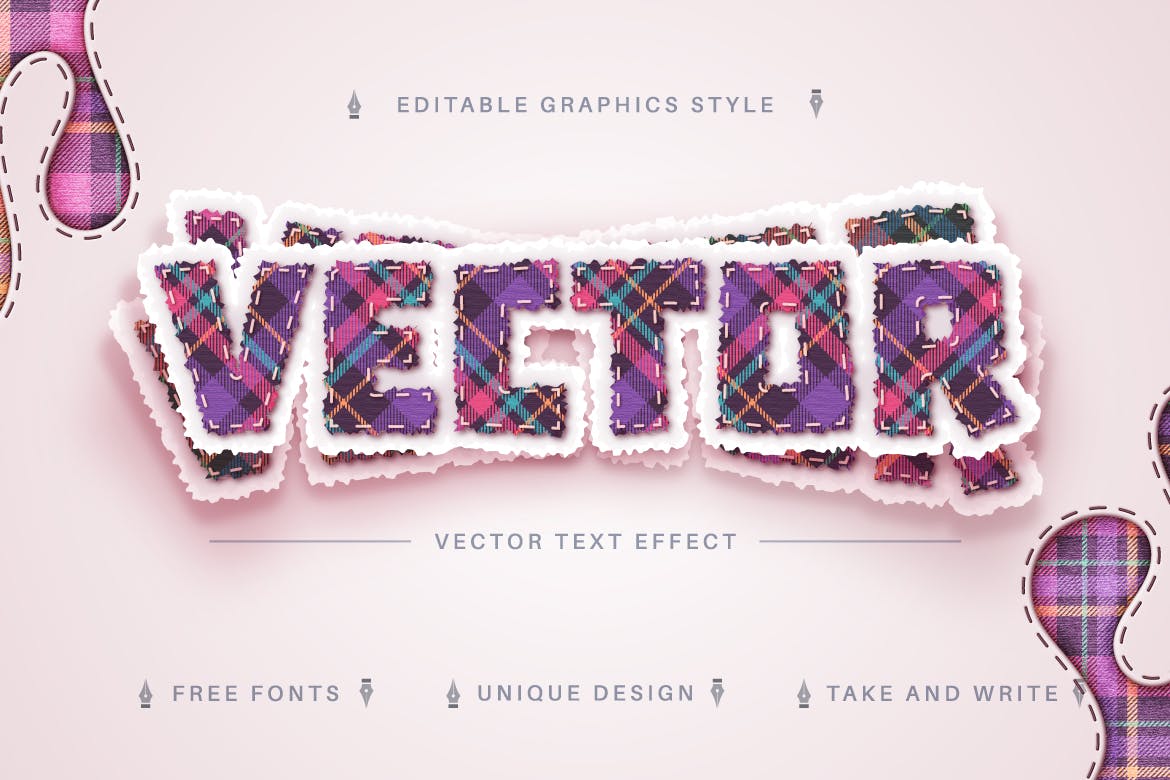格纹纺织矢量文字效果字体样式 Tartan Textile – Editable Text Effect, Font Style 插件预设 第2张