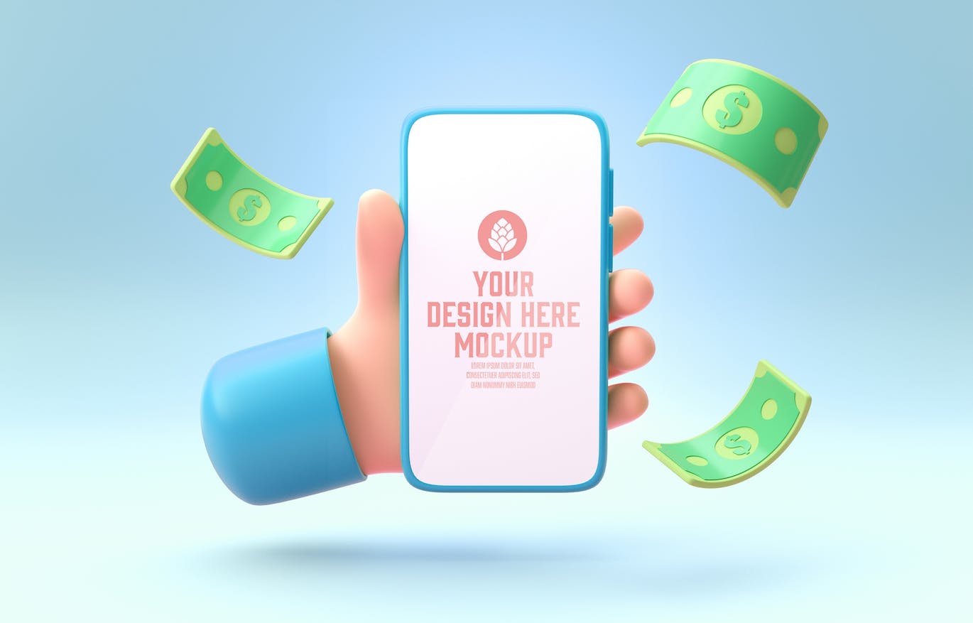 3D钱币概念手机屏幕样机图psd素材 Smartphone With Objects. Money Concept Mockup APP UI 第5张
