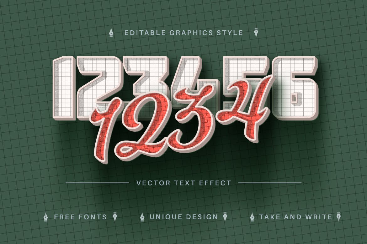 复古网格矢量文字效果字体样式 Retro School – Editable Text Effect, Font Style 插件预设 第3张