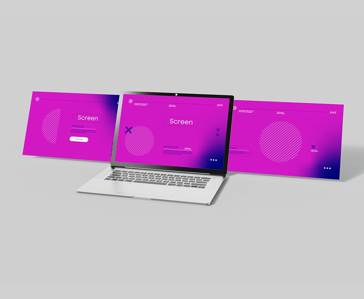 笔记本电脑与UI屏幕设计样机psd模板 Laptop with UI Screen Design Mockup 样机素材 第3张