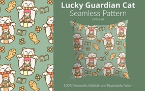 幸运守护猫图案素材 Lucky Guardian Cat Pattern