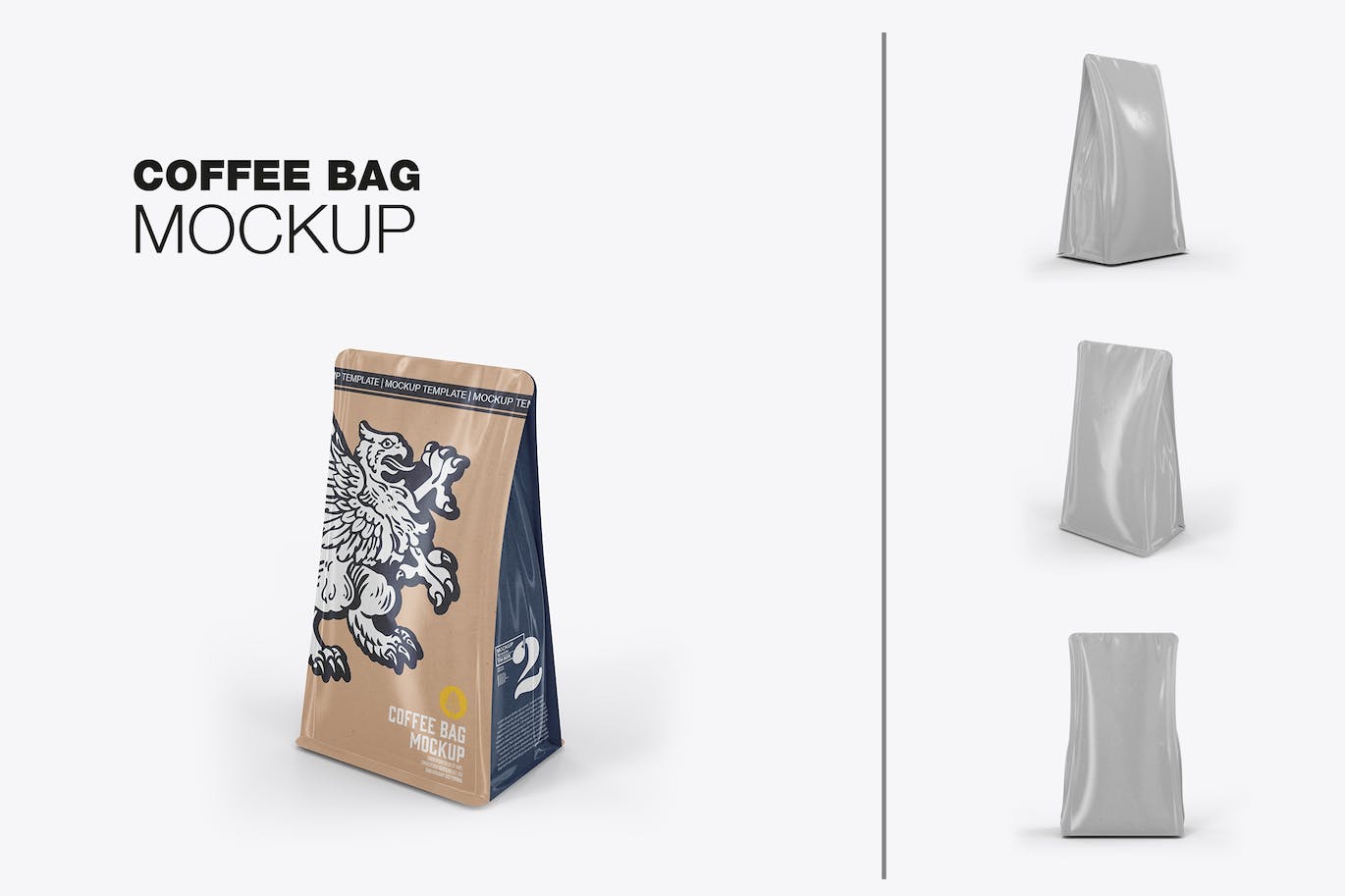 牛皮纸咖啡袋包装展示样机图 Set Kraft Paper Coffee Bag Mockup 样机素材 第1张