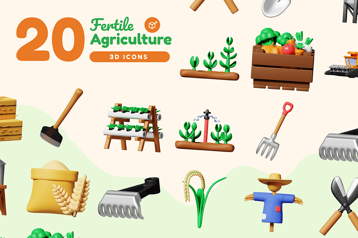 农业农场元素3D图标 Cubicle – Agriculture 3D Icons 图标素材 第5张