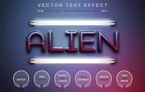 玻璃灯管矢量文字效果字体样式 Alien – Editable Text Effect, Font Style