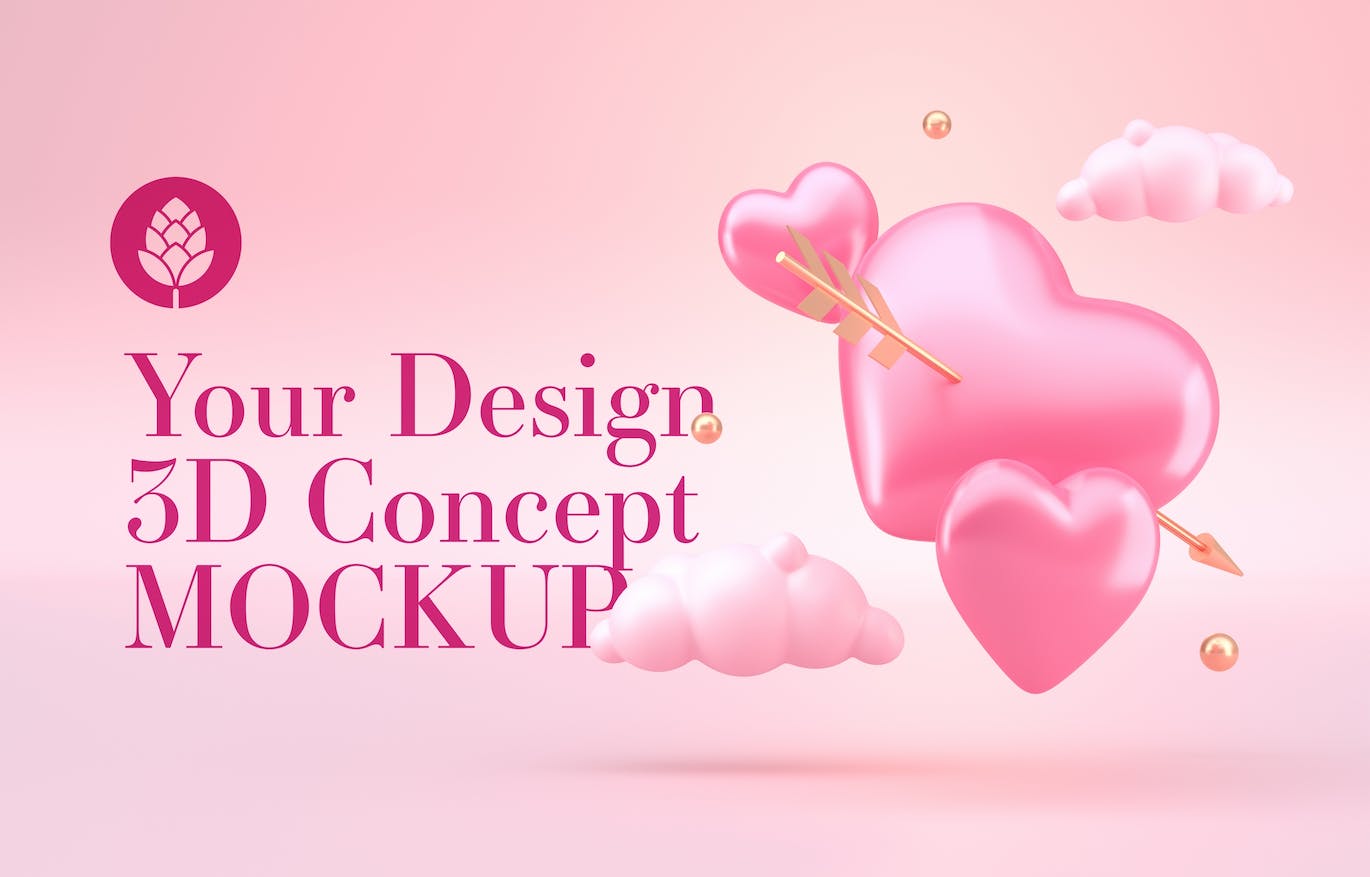 情人节3D礼品装饰概念样机图psd素材 Set Valentine’s Day Concept Mockup 图片素材 第6张