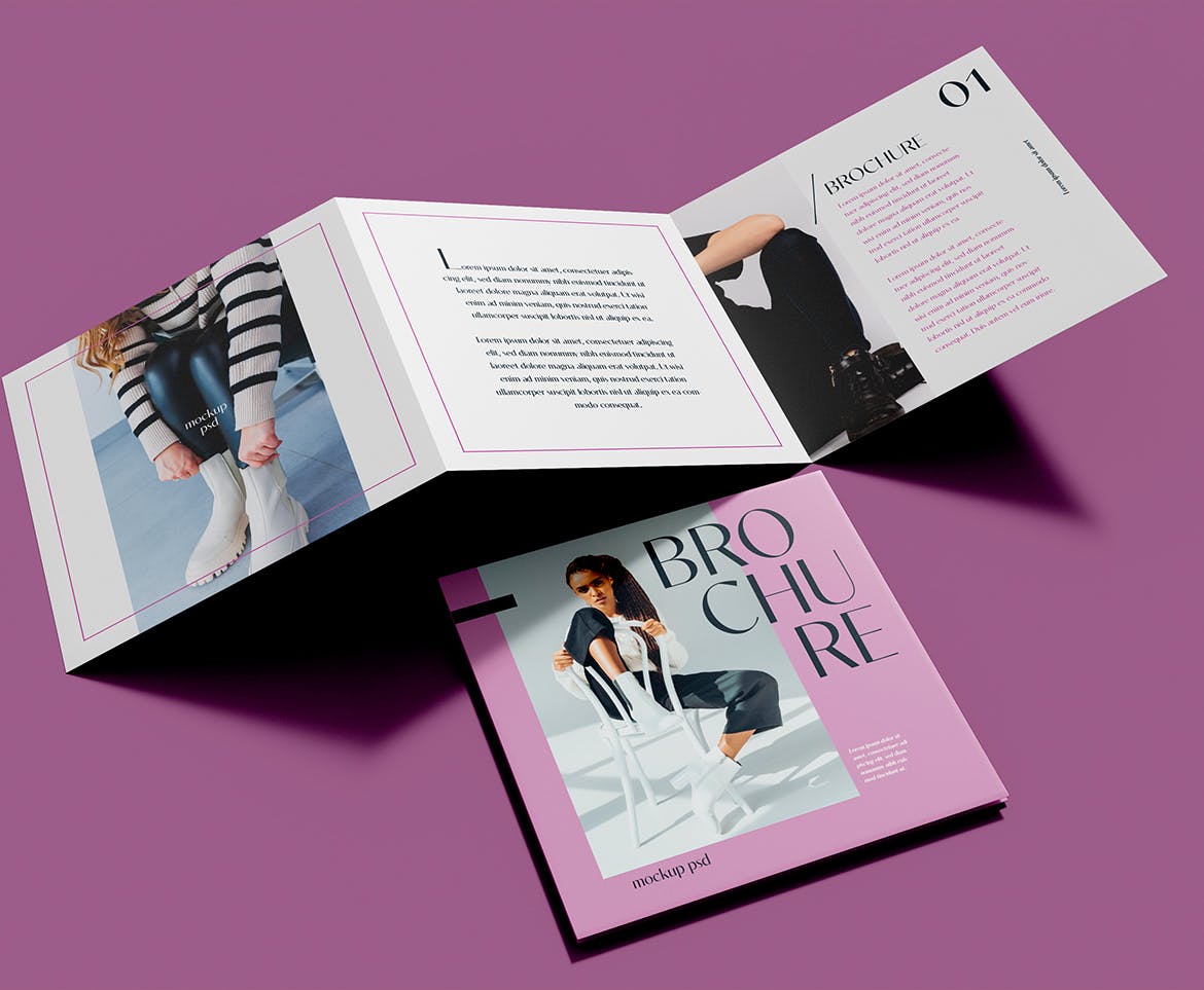 折页时尚杂志宣传册设计样机psd模板v6 Brochure Mockup 样机素材 第3张