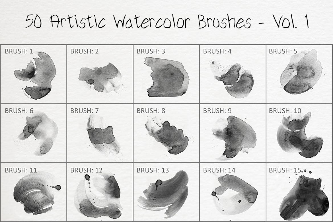 50个艺术水彩ps笔刷v1 50 Artistic Watercolor Brushes – Vol. 1 笔刷资源 第3张