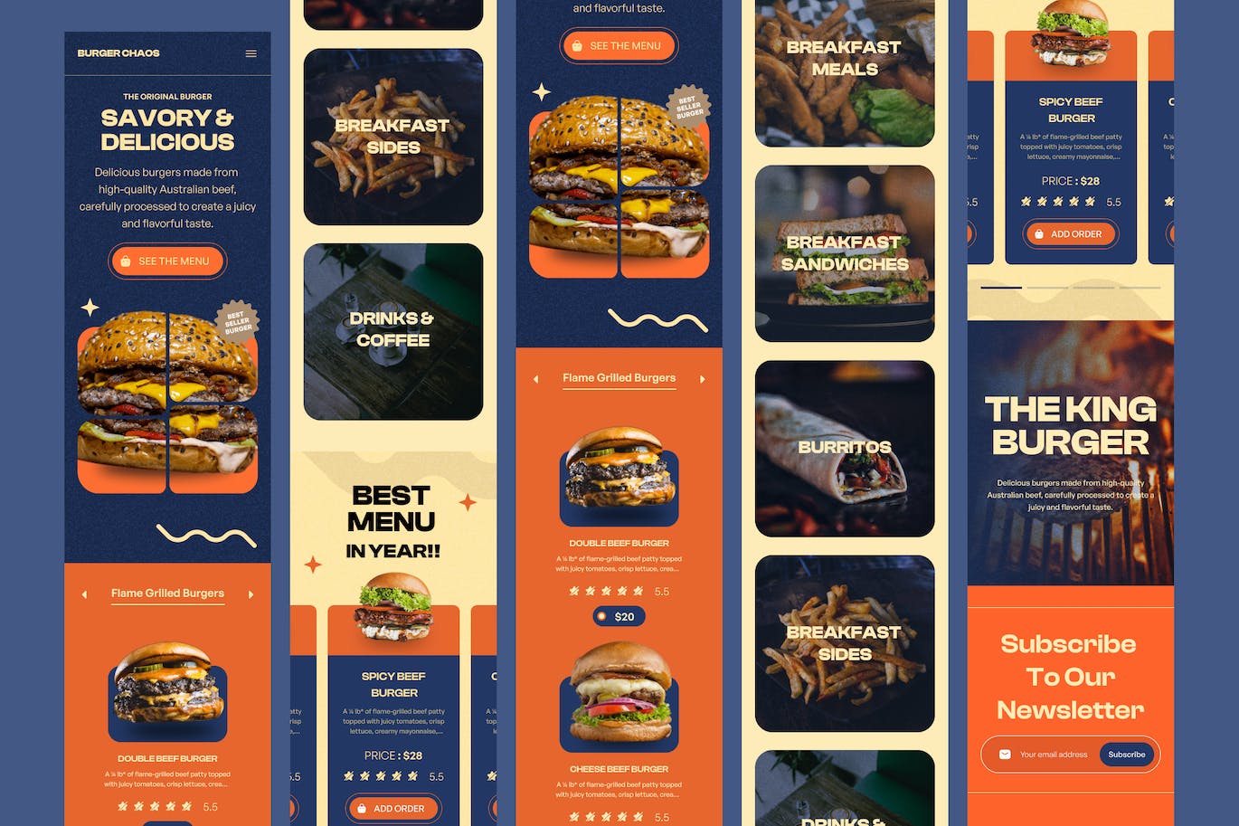 汉堡店网站着陆页模板 Burger Chaos – Burger landing page APP UI 第3张