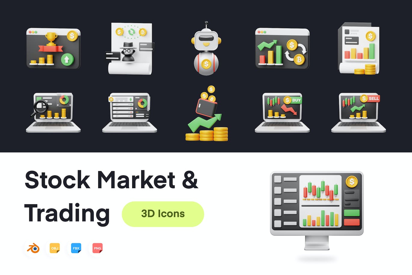 股票市场和交易3D图标 Stock Market And Trading 3D Icon 图标素材 第1张