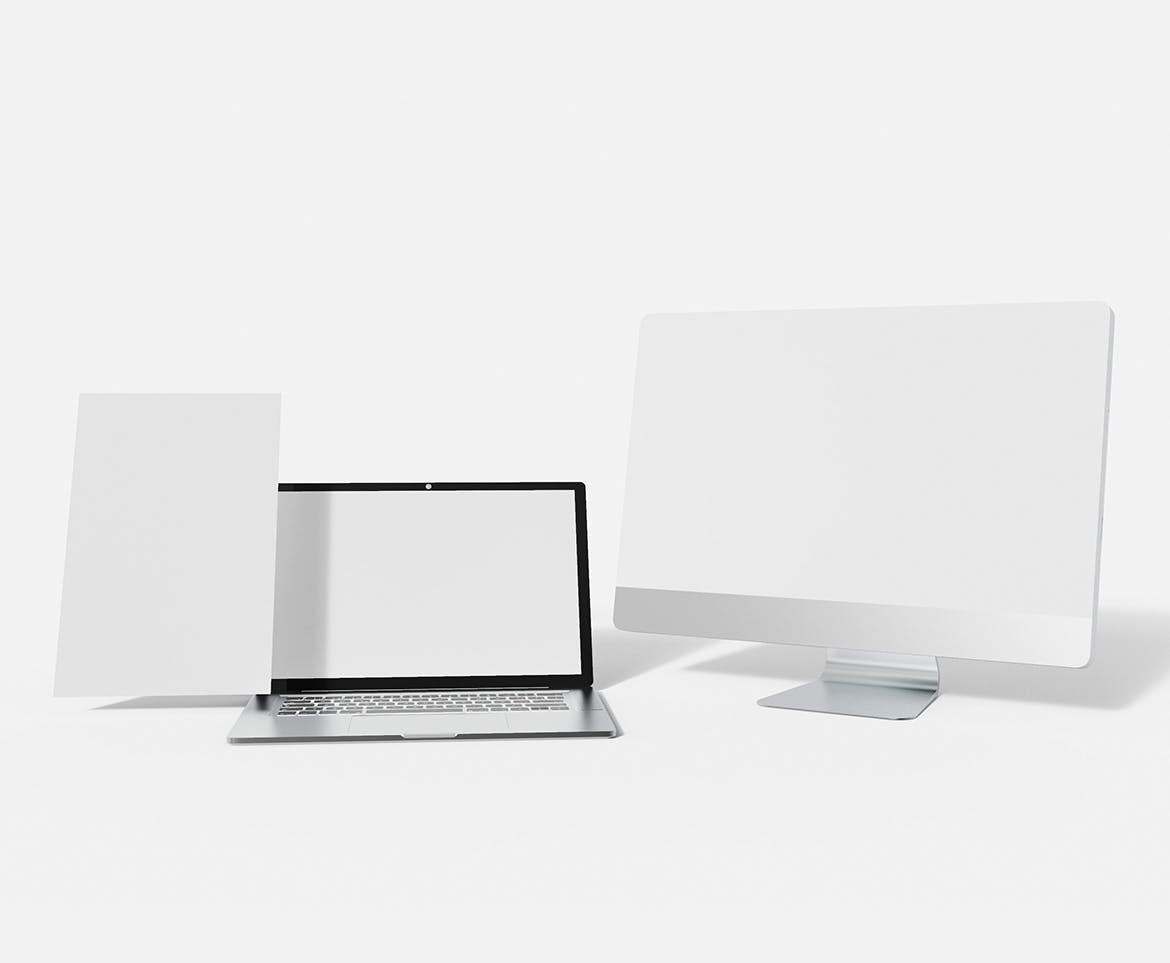 网页屏幕电脑和笔记本电脑样机psd模板 Computer and Laptop with Web Page Screens Mockup 样机素材 第2张