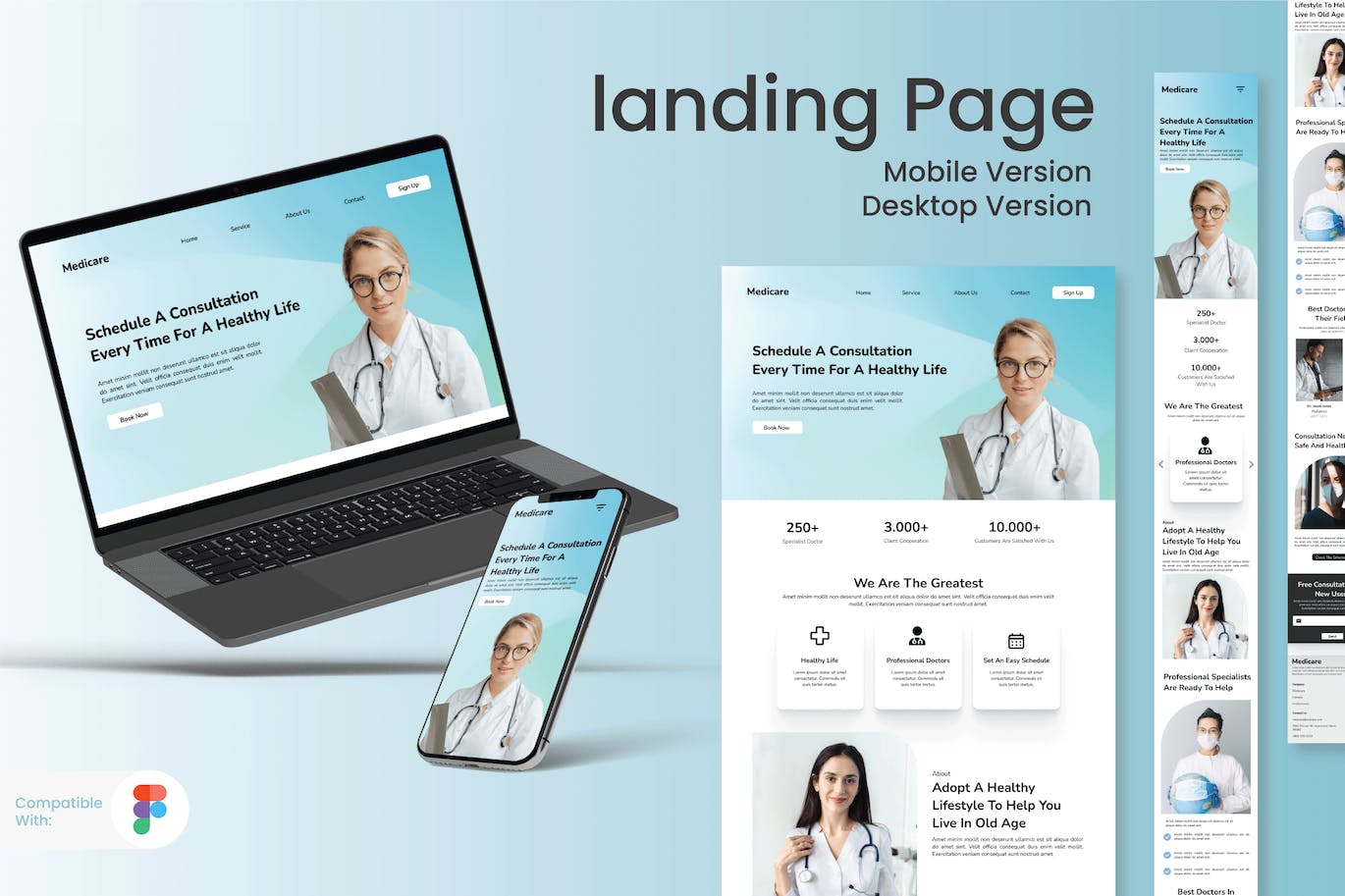 健康网站响应式设计着陆页主页模板 Medical Landing Page APP UI 第1张