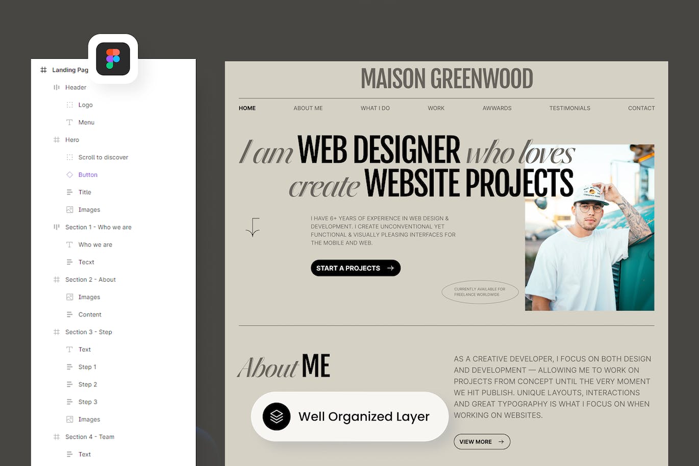 个人作品集网站着陆页设计模板 Maison Greenwood – Personal Portfolio Landing Page APP UI 第3张