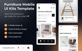 家具App移动应用UI套件模板 Furniture Mobile App UI Kits Template