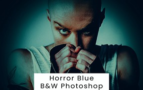恐怖蓝黑白效果照片处理PS动作 Horror Blue B&W Photoshop Action