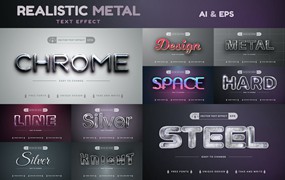 10种金属矢量文字效果字体样式 Set 10 Metal Editable Text Effects, Font Styles