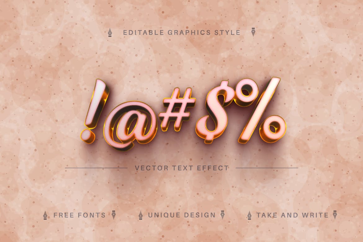 情人节亮金色矢量文字效果字体样式 Valentine Gold – Editable Text Effect, Font Style 插件预设 第2张
