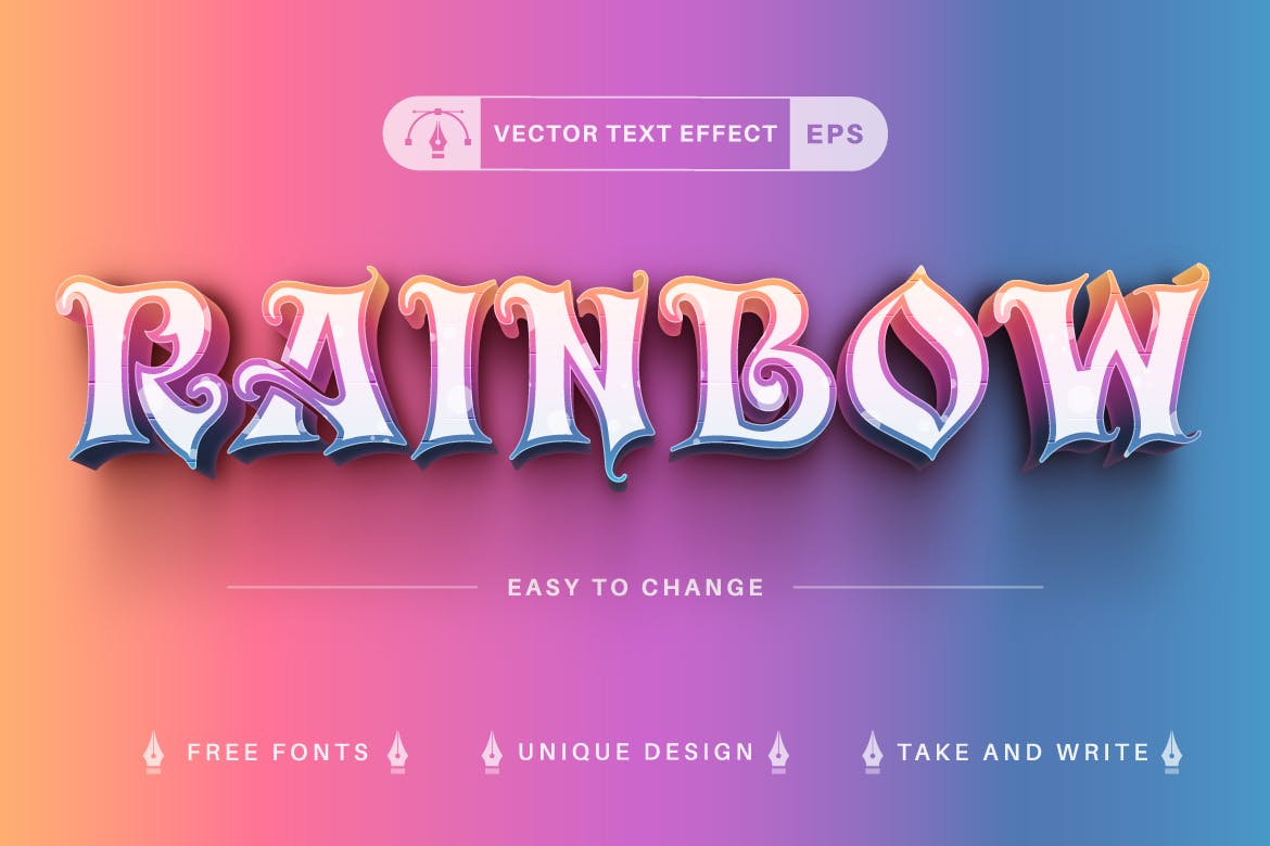10种渐变彩虹矢量文字效果字体样式 Set 10 Rainbow Editable Text Effects, Font Styles 插件预设 第9张