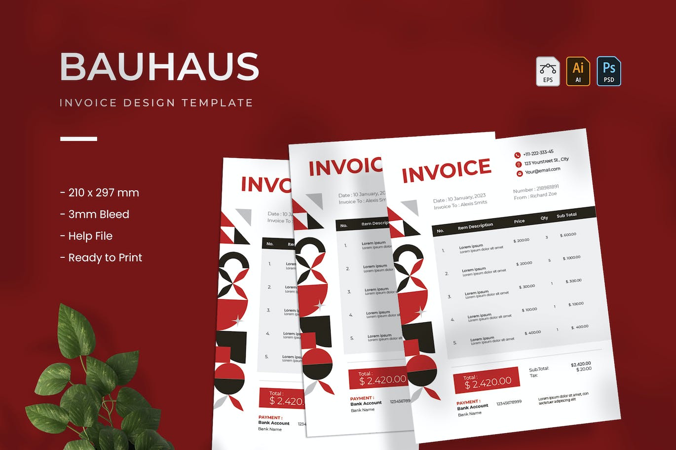 包豪斯风格商业单据发票设计模板 Bauhaus – Invoice 设计素材 第1张