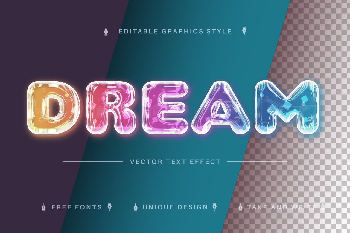 彩色玻璃矢量文字效果字体样式 Color Glass – Editable Text Effect, Font Style 插件预设 第2张
