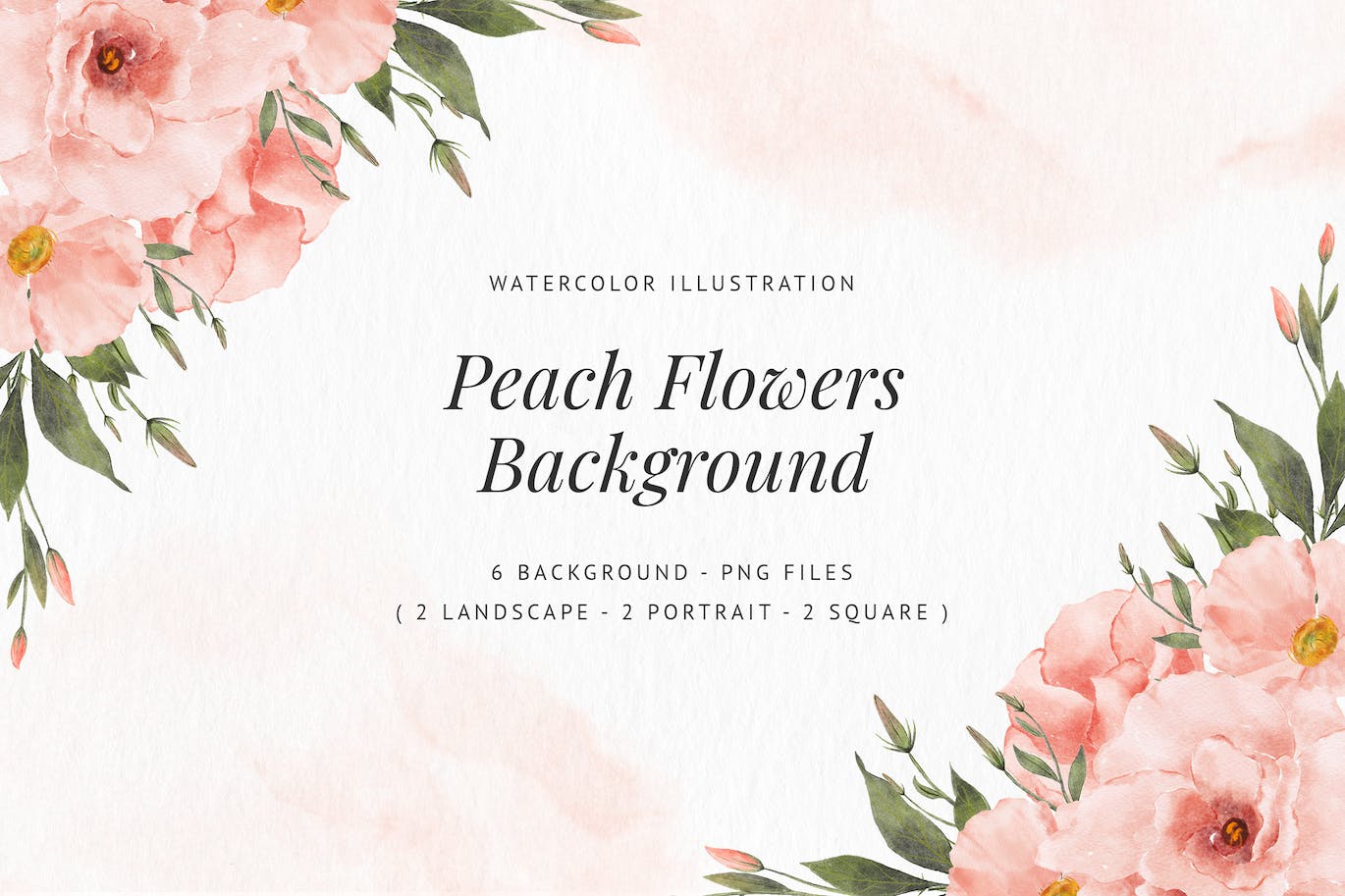 水彩插画桃色花朵背景 Peach Flowers Background – Watercolor Illustration 图片素材 第1张