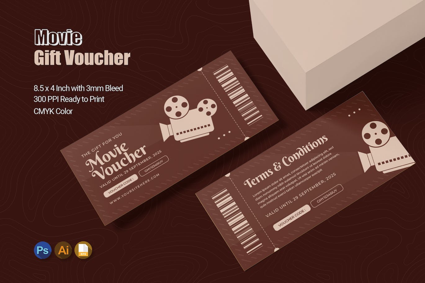 电影礼品优惠券模板 Movie Gift Voucher 设计素材 第1张