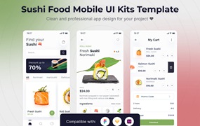 寿司食品App移动应用UI套件模板 Sushi Food Mobile App UI Kits Template