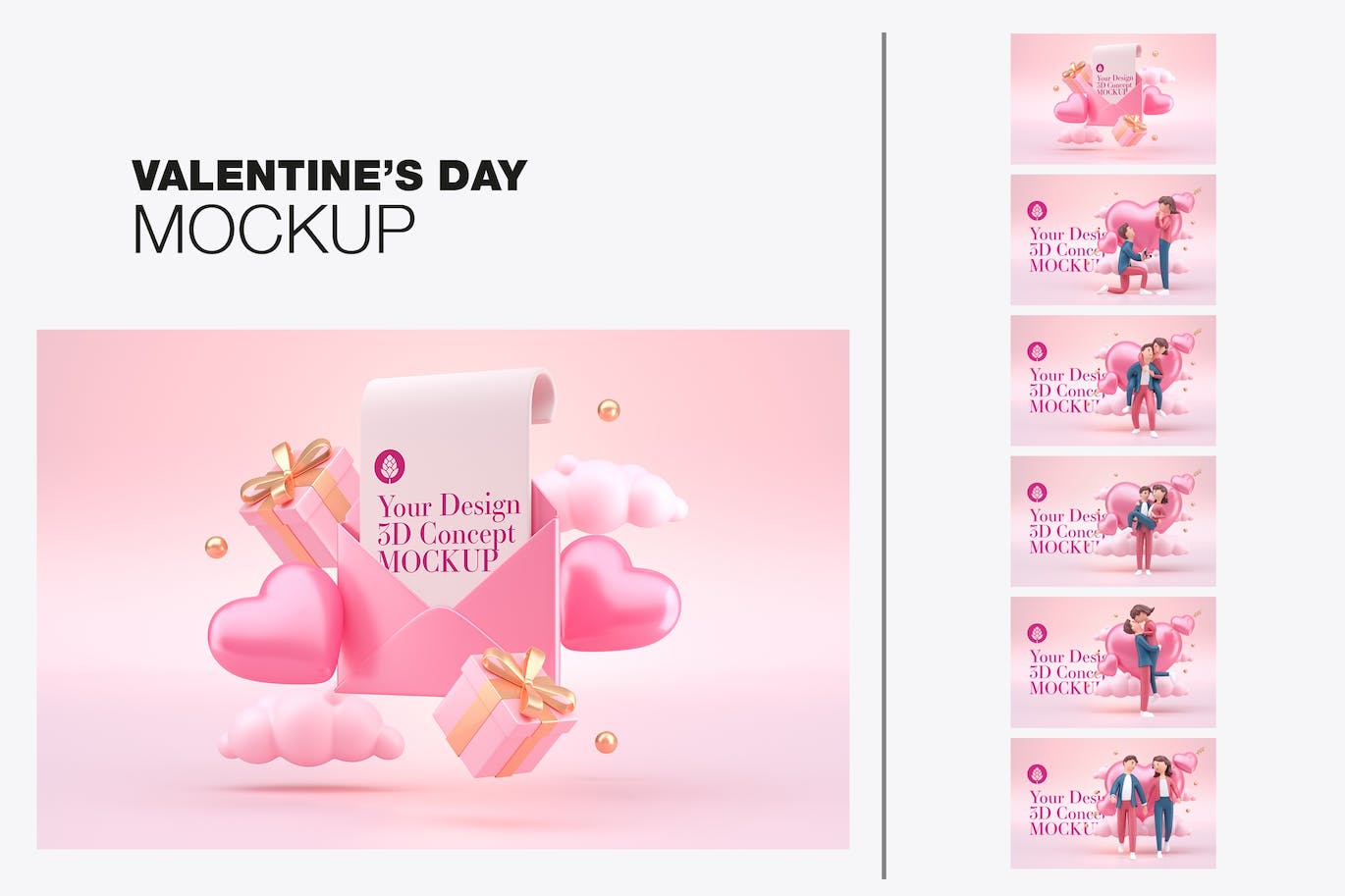 3D元素情人节概念样机图psd素材 Set Valentine’s Day Concept Mockup 样机素材 第1张